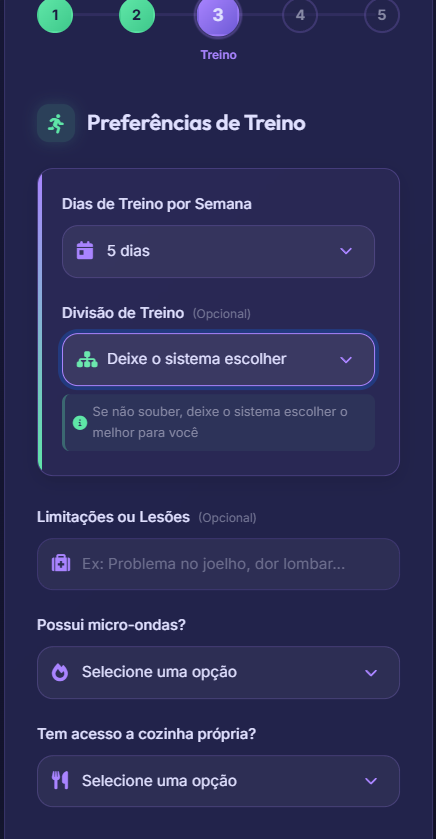 Preferências de treino